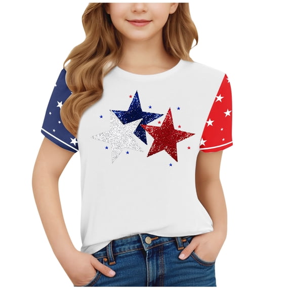 GERsome Boys Girls 4th of July Short Sleeve Crew Neck T-Shirts Unisex Kids American Flag Graphic Tee Funny USA Patriotic Tops, 10-11 Years