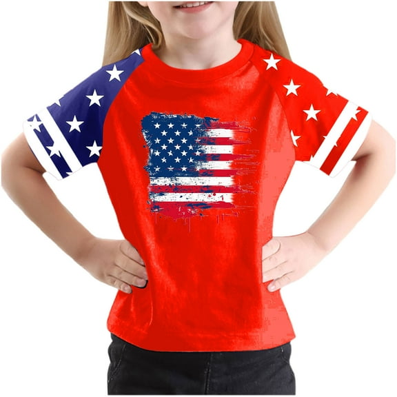 GERsome Boys Girls 4th of July Short Sleeve Crew Neck T-Shirts Unisex Kids American Flag Graphic Tee Funny USA Patriotic Tops, 11-12 Years