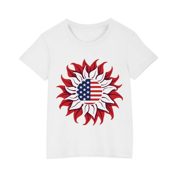 GERsome Boys Girls 4th of July Short Sleeve Crew Neck T-Shirts Unisex Kids American Flag Graphic Tee Funny USA Patriotic Tops, Sizes 3-4 Years