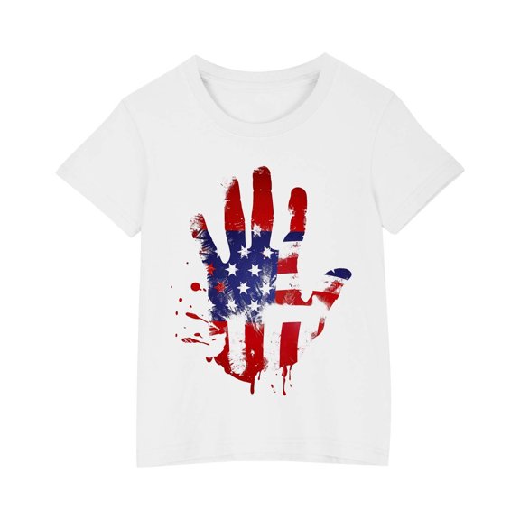 GERsome Boys Girls 4th of July Short Sleeve Crew Neck T-Shirts Unisex Kids American Flag Graphic Tee Funny USA Patriotic Tops, Sizes 9-10 Years