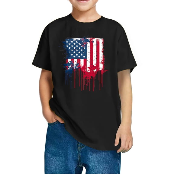 GERsome Boys Girls 4th of July Short Sleeve Crew Neck T-Shirts with American Flag Graphic Unisex Kids Soft Cotton Patriotic Tops, 7-8 Years