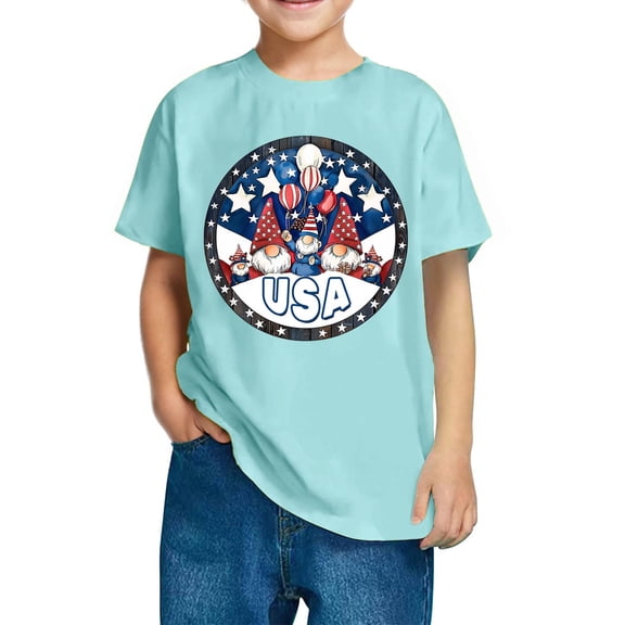 GERsome Boys Girls 4th of July T-Shirts Crewneck Unisex Kids Short Sleeve Comfort Tees American Flag Patriotic Pullover Tops, 4-5 Years