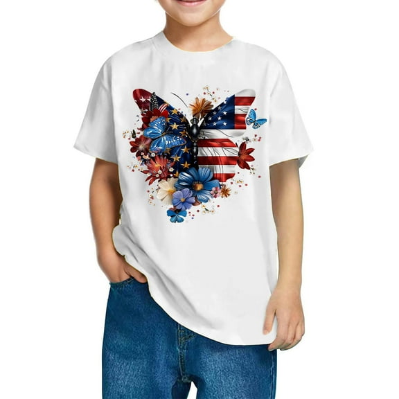 GERsome Boys Girls American Flag T-Shirts 4th of July Cotton Short Sleeve Crew Neck Patriotic Tops Unisex Kids Summer Graphic Tee, 4-5 Years