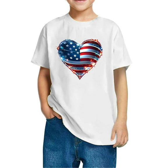 GERsome Boys Girls American Flag T-Shirts 4th of July Patriotic Tops Summer Casual Short Sleeve Crewneck Graphic Tee, 5-6 Years
