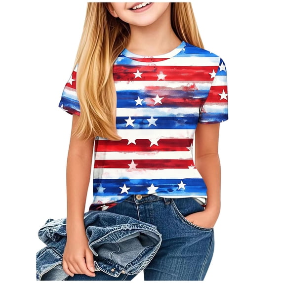 GERsome Boys Girls American Flag T-Shirts 4th of July Patriotic Tops Summer Casual Short Sleeve Crewneck Graphic Tee, Sizes 11-12 Years