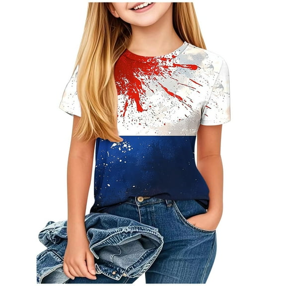 GERsome Boys Girls American Flag T-Shirts 4th of July Patriotic Tops Summer Casual Short Sleeve Crewneck Graphic Tee, Sizes 3-4 Years