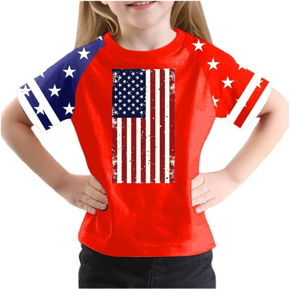 GERsome Boys Girls American Flag T-Shirts 4th of July Short Sleeve Crew Neck Patriotic Tops Unisex Kids Summer Graphic Tee, 11-12 Years