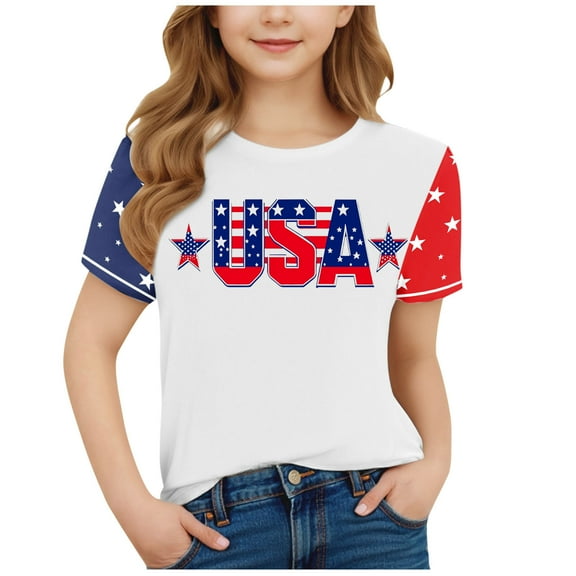 GERsome Boys Girls American Flag T-Shirts 4th of July Short Sleeve Crew Neck Patriotic Tops Unisex Kids Summer Graphic Tee, 3-4 Years