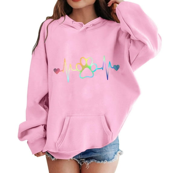 GERsome Boys/Girls Casual Long Sleeve Crewneck Sweatshirt Drawstring Loose Pullover Tops Cute Heart Print Hoodies for Unisex Baby (Size 7-8 Years)