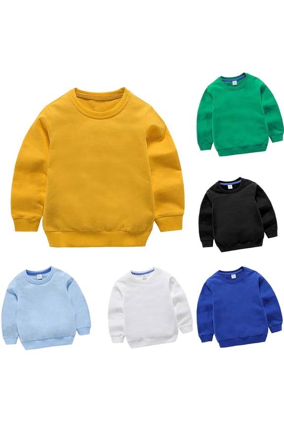 Boys Girls Crew Neck Long Sleeve Sweatshirts Soft Fleece Pullover Sweaters Tops for Youth Unisex Kids Black Size 1-2 Years