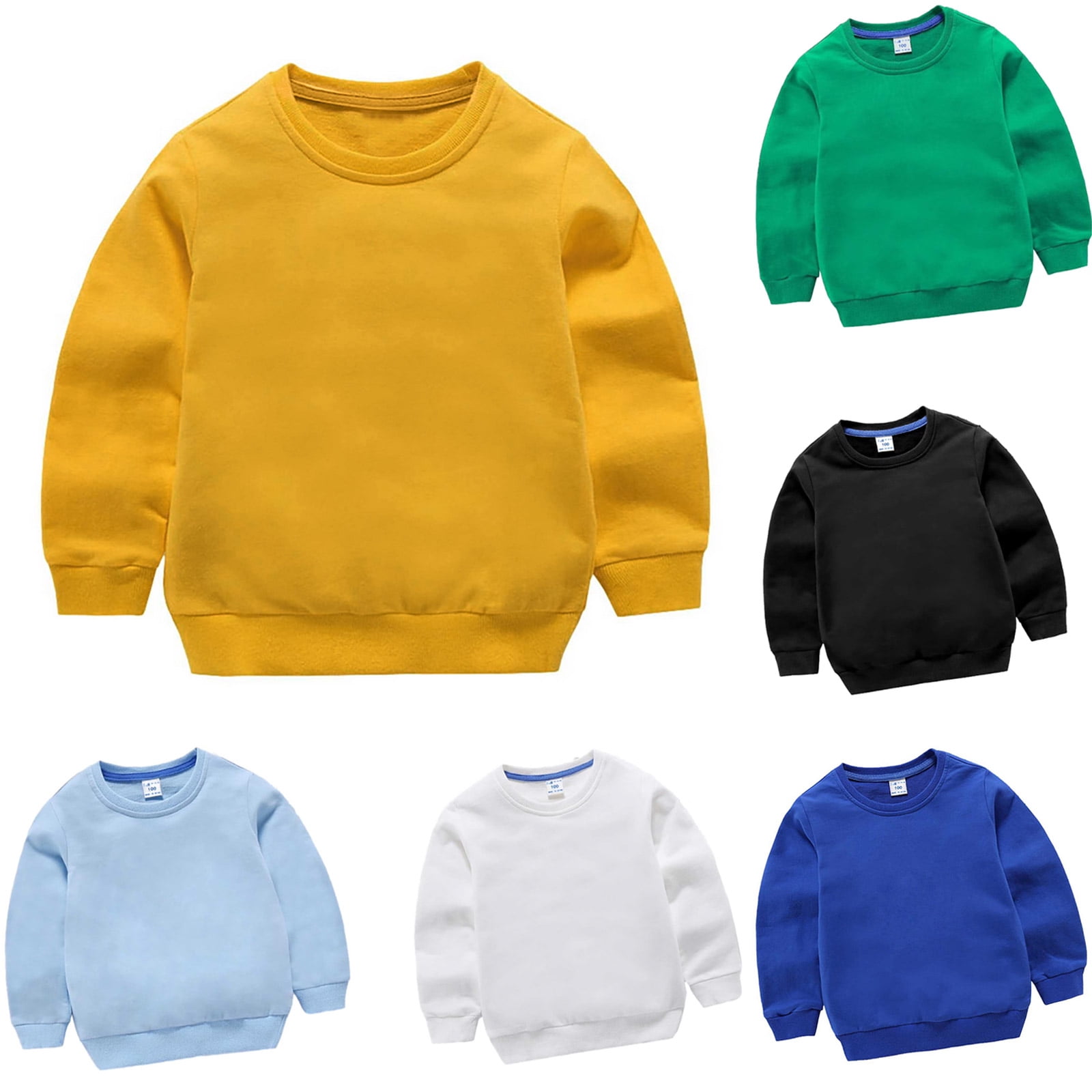 Boys Girls Crew Neck Long Sleeve Sweatshirts Soft Fleece Pullover Sweaters Tops for Youth Unisex Kids White Size 6-7 Years