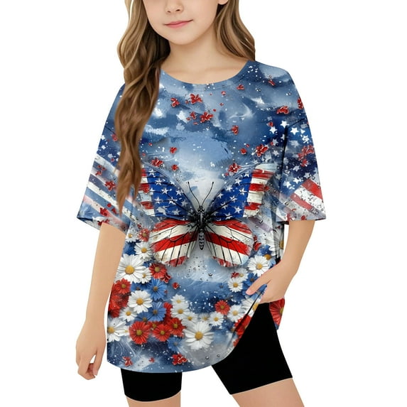 GERsome Boys Girls Patriotic T-Shirts, 4th of July Short Sleeve Crewneck Shirts for Unisex Kids, Summer Kids Cute Tshirts, 4-5 Years