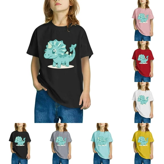 GERsome Boys Girls Short Sleeve T Shirt Cute Dinosaur Graphic Cotton Crewneck Tees for Unisex Kids Casual Summer Tops Sizes 3-10 Years, Black/3-4 Years