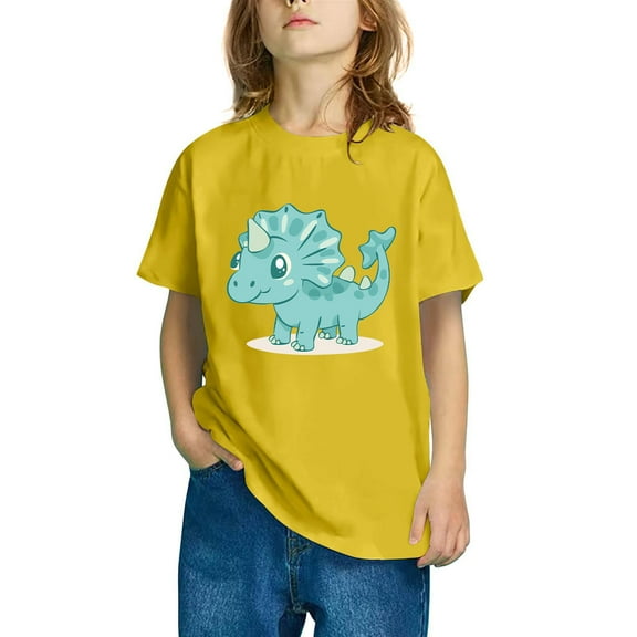 GERsome Boys Girls Short Sleeve T Shirt Cute Dinosaur Graphic Cotton Crewneck Tees for Unisex Kids Casual Summer Tops Sizes 3-10 Years, Yellow/3-4 Years