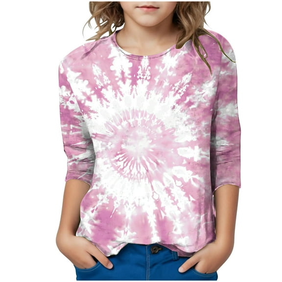 GERsome Boys Girls T Shirts 3/4 Sleeve Tie-Dye Tops Loose Fit Crewneck Tshirts Unisex Kids Casual Summer Tees Comfy Blouses for Kids 3-12 Years