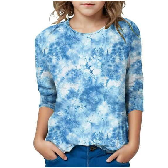 GERsome Boys Girls T Shirts 3/4 Sleeve Tie-Dye Tops Loose Fit Crewneck Tshirts Unisex Kids Casual Summer Tees Comfy Blouses for Kids 3-12 Years