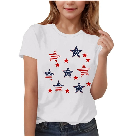 GERsome Boys Girls T-Shirts 4th of July Patriotic Tops Crewneck Short Sleeve Undershirts for Unisex Kids American Flag Tshirts, Sizes 7-8Years
