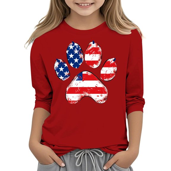 GERsome Boys Girls T-Shirts for 4th of July, Unisex Kids 3/4 Sleeve Crewneck Tees American Flag Patriotic Graphic Tshirts, 4-5 Years