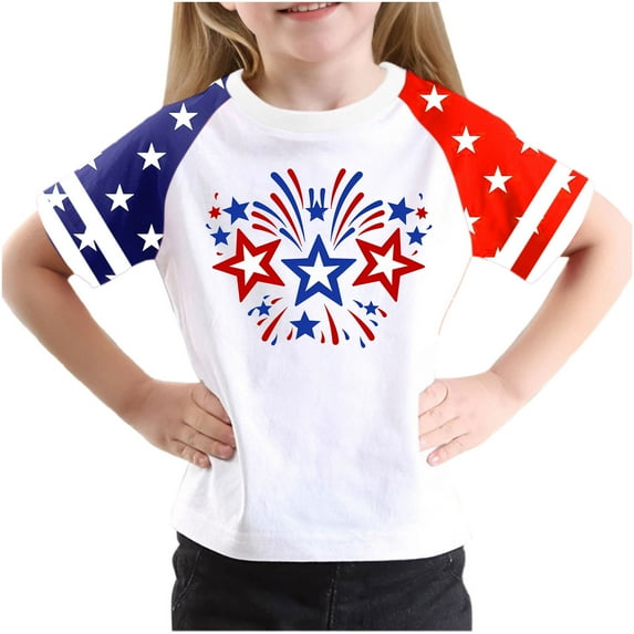 GERsome Boys Girls T-Shirts for 4th of July, Unisex Kids Short Sleeve Crewneck Tees American Flag Patriotic Graphic Tshirts, 7-8 Years
