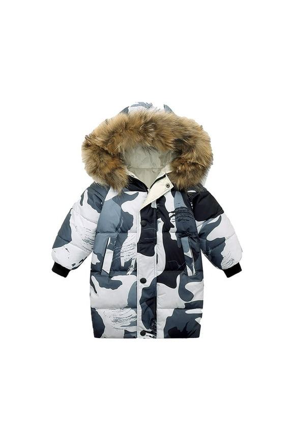 Boys Puffer Winter Coats Kids Fake-Down Heavyweight Jacket Waterproof Fur Hooded Parka