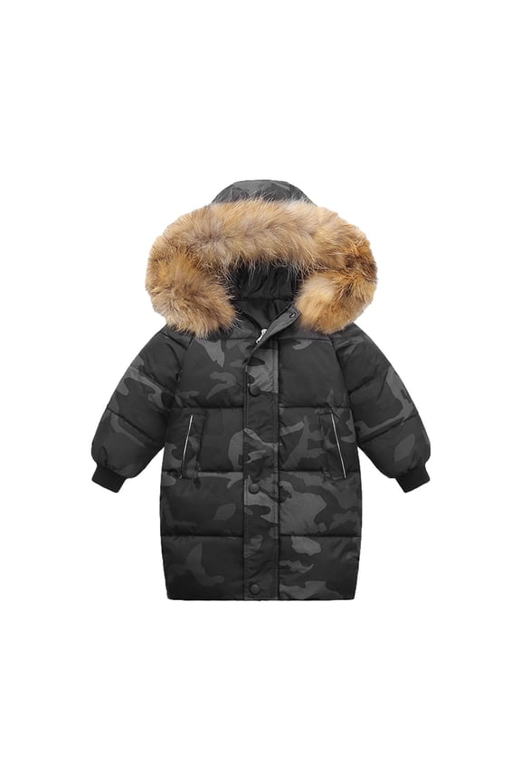 Boys Puffer Winter Coats Kids Fake-Down Heavyweight Jacket Waterproof Fur Hooded Parka