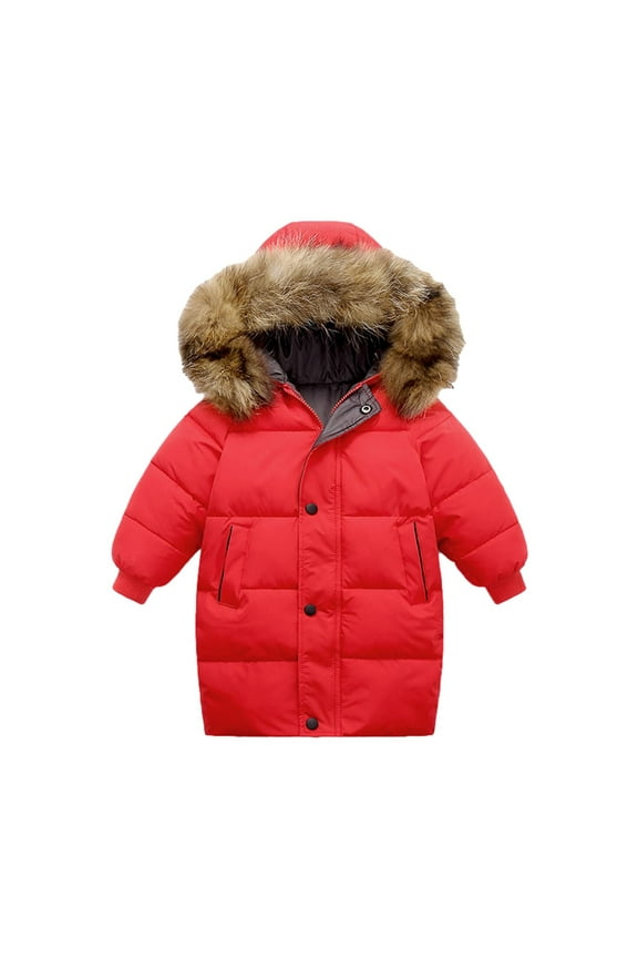 Boys Puffer Winter Coats Kids Fake-Down Heavyweight Jacket Waterproof Fur Hooded Parka