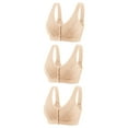 thumbnail image 1 of GERsome Bras for Women Front Closure No Underwire Comfort Plus Size Bras for Older Women Full Coverage Convenient Snap Sleep Bra 3Pcs#Khaki XL, 1 of 2