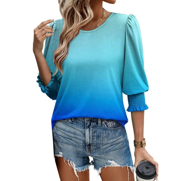 GERsome Business Work Blouses for Women Dressy Casual 3/4 Length Sleeve Womens Tops with Smocked Cuffs Trendy Shirts