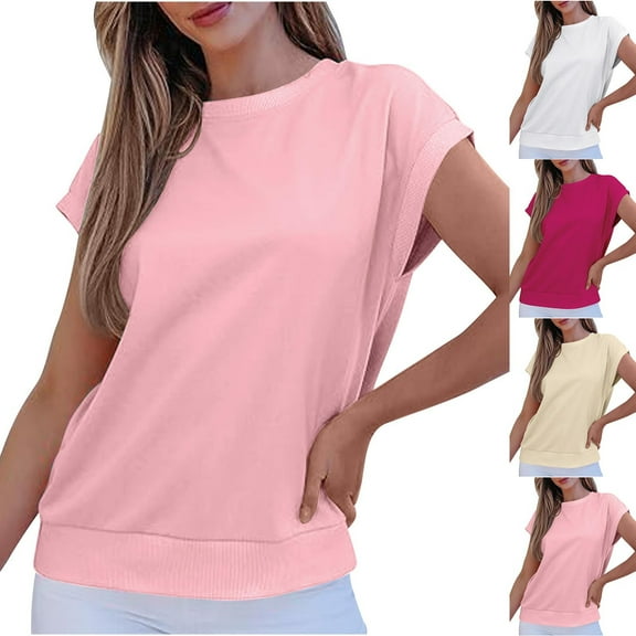 GERsome Cap Sleeve Tank Tops for Women Summer Sleeveless Crewneck T-Shirt Solid Color Loose Fit Casual Fitness Workout Work Tops S-2XL