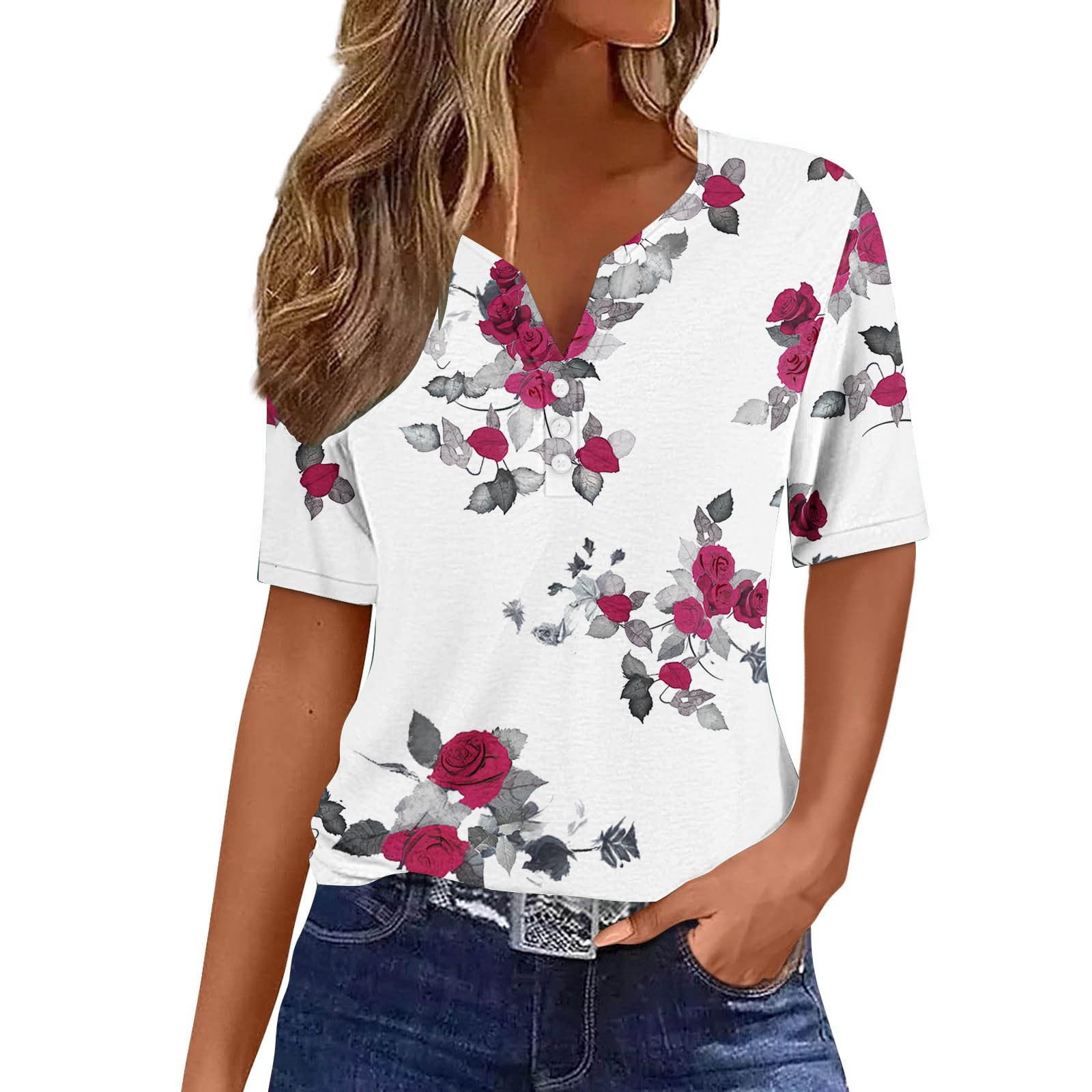 ZXSXSY Women Round Neck Daisy Floral Print Short Sleeve