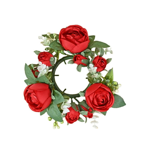 GERsome Christmas Candle Rings, Artificial Flowers Candle Wreath Fake Flowers Candle Ring Holder for Christmas Weddings Party Table Centerpiece Decor