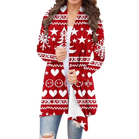 GERsome Christmas Cardigans Womens Long Sleeve Cardigan Lightweight Soft Loose Fit Open Front Fall Outwear Casual Xmas Holiday Tops (S-5XL)