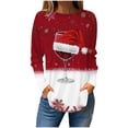 thumbnail image 1 of GERsome Christmas Shirts Women's Long Sleeve Crew Neck Shirts Loose Casual Tee T-Shirt Red White Color Block Christmas Wine Glasses Printed Xmas Pullover Top, 1 of 5