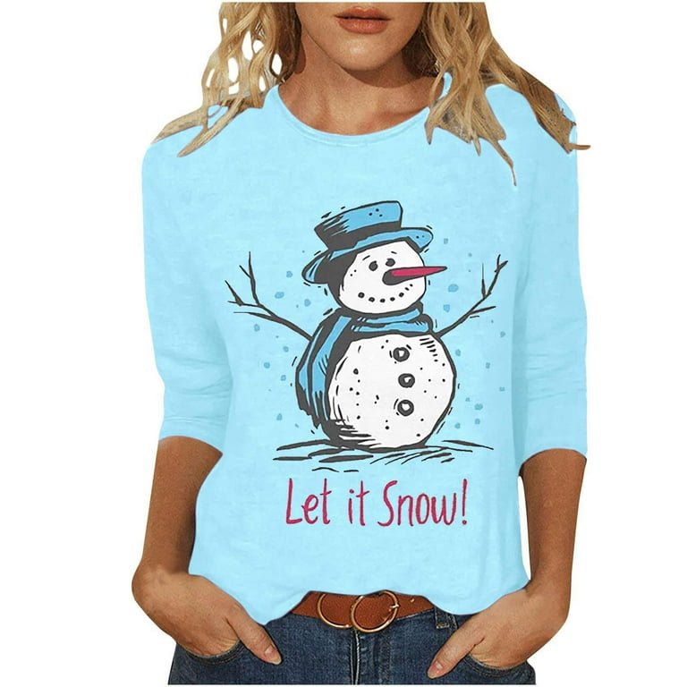 Casual Santa Claus Snowman Printed Basic O Neck Tops Casual Santa Claus Snowman Printed Basic O Neck Tops
