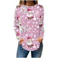 thumbnail image 1 of GERsome Christmas Shirts for Women Long Sleeve Tops Round Neck Dress Shirts Cute Santa Claus Printed Pink Pullover Top to Wear with Leggings, 1 of 5