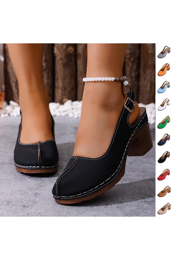 Chunky Block Heels Women's Sandals Closed Toe Slip-On Slingback Work Party Dress Pumps Shoes Black Size 5.5