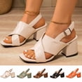 thumbnail image 1 of GERsome Chunky Heels Sandals for Women Square Open Toe Ankle Strap Summer Daily Wedding Dress Pumps Shoes, Beige Size 7.5, 1 of 9