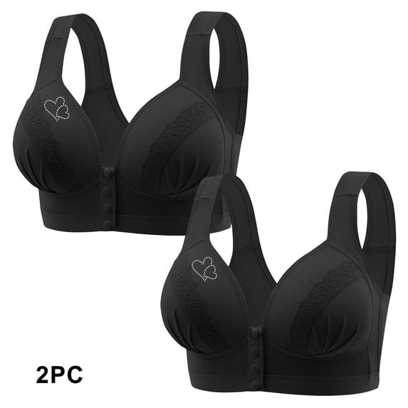GERsome Clearance 2PCS Assorted Color Bras for Older Women Comfortable Convenient Front Closure Button Bras for Older Comfort Wireless Bras for Women Plus Size Full Coverage No Underwire Bra