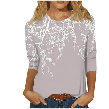 GERsome Clearance Shirts for Women Round Neck Womens Tops 3/4 Sleeve Shirts Summer Tops Soft Lightweight Basic Tee