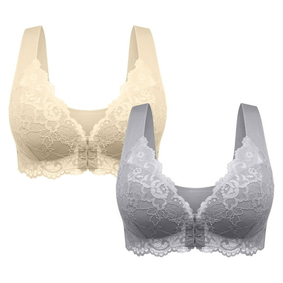 GERsome Clearance Women's Front Close Bras Sports Push Up Wire Free Bra Convenient Snap Sleep Bra for Women Plus Size Everyday Bra Pack of 2 Assorted Color
