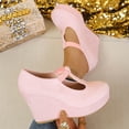 thumbnail image 1 of GERsome Closed Toe Wedge Heels for Women Elastic Ankle Strap Slip-On Casual Work Pumps Dress Shoes, Pink Size 9.5, 1 of 8