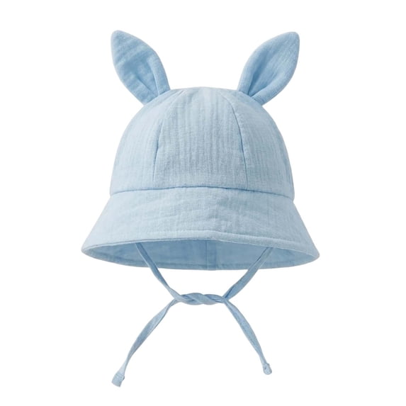 GERsome Cotton Sun Hats for Toddlers Boy Girl 0-3 Years Sun Protection Bucket Hats with Adjustable Chin Strap Light Blue