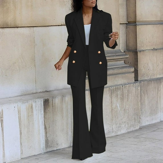 GERsome Elegant 2 Piece Outfits for Women Blazer Jacket with Pants Solid Casual Business Suit Sets