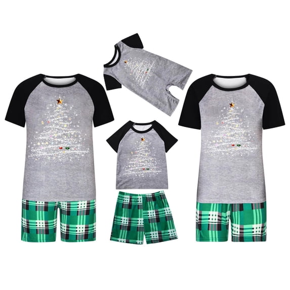 GERsome Family Matching Christmas Pajamas Set Raglan Short Sleeve Tops and Shorts Holiday Sleepwear Christmas Tree Print