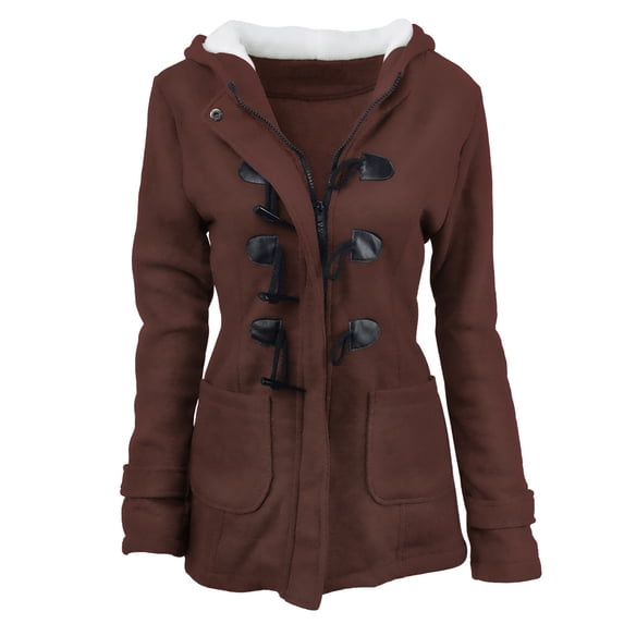 GERsome Fashion Horn Button Fleece Thicken Coat with Hood Winter Warm Jacket