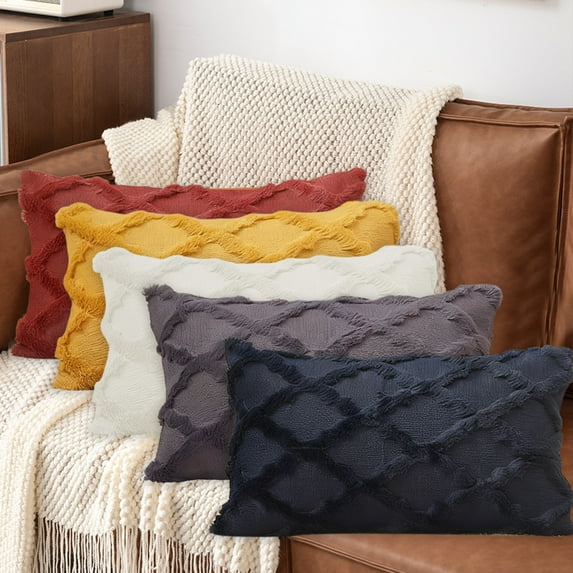 GERsome Faux Fur Throw Pillow Cover - 19.6"x11.8" Decorative Jacquard Fuzzy Striped Pillowcase for Living Room Sofa Couch Bedroom Home Decor Navy