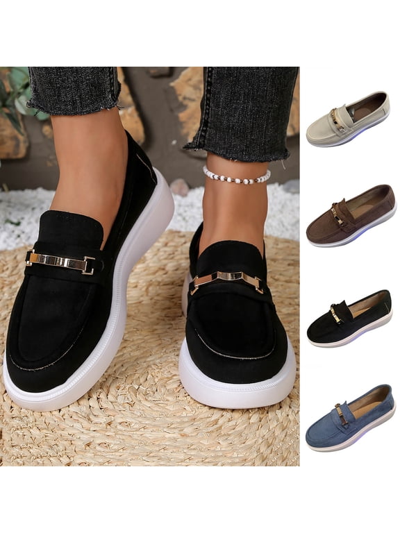 Flatform Loafers for Women Closed Toe Slip On Comfort Walking Shoes Summer Outdoor Beach Work Loafers, Black Size 6