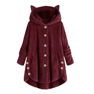 GERsome Fleece Jackets for Women,Women Plus Size Button Plush Tops Hooded Loose Cardigan Wool Coat Winter Jacket