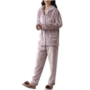 GERsome Fleece Pajama Set for Women Soft Plush Long Sleeve Flannel Warm Pjs Set