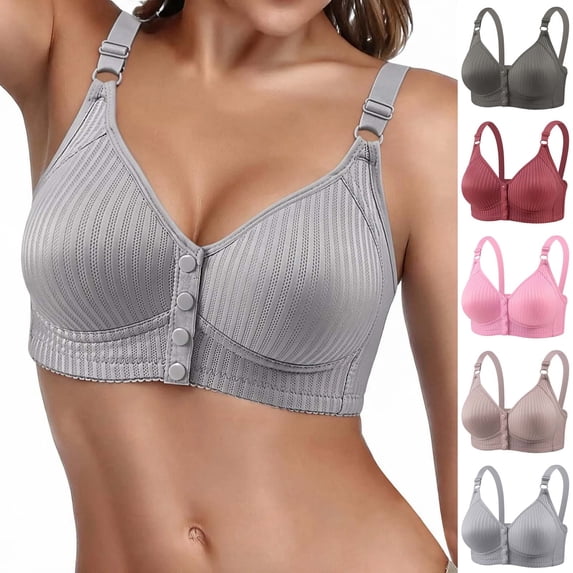 GERsome Front Closure Bras for Women Wireless Snap Comfort Full Coverage Seamless Supportive Bralettes Gray L
